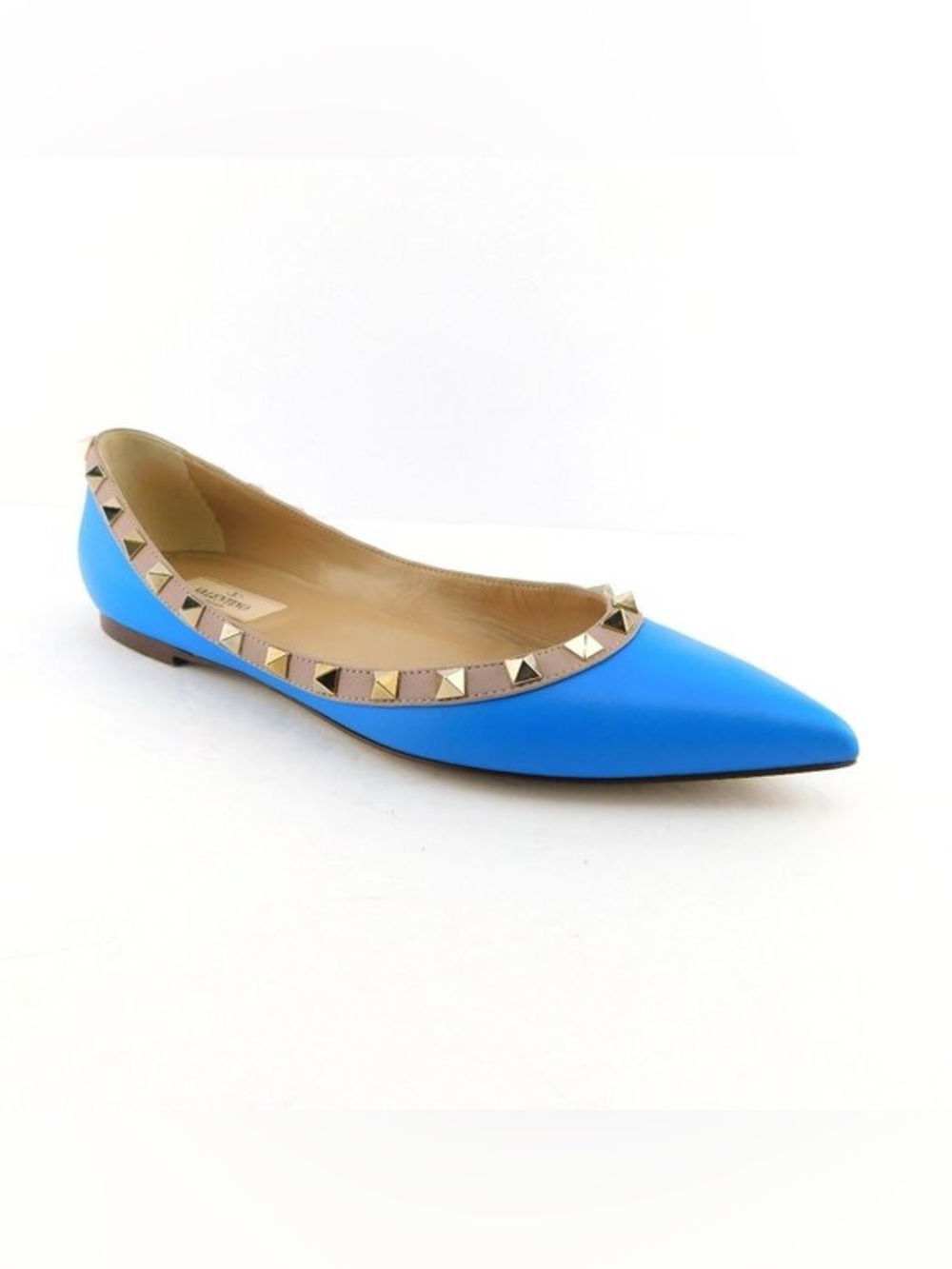 Authentic Valentino Garavani Rockstud Blue Leather Italian Flats Shoes GUC 36.5